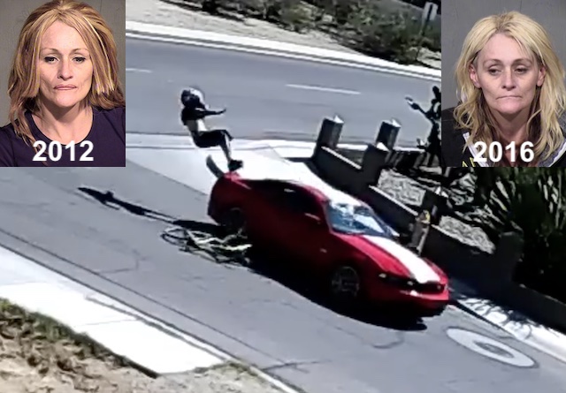 Misty Lee Wilke; red Mustang hit & run viral video; booking photos collage
