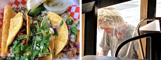 We meant to meet up with a friend from East L.A., but went to different Tacos el Goloso. Instead I had street tacos -- asada, birria and a yummy pastor -- while this guy scared pretty Mexican ladies outside.