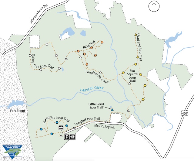 Carvers Creek State Park Sandhills Access trail map.