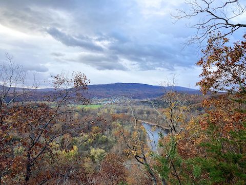 Looking back, across the Potomac River to Paw Paw, West Virginia, from halfway up Tunnel Hill Trail.