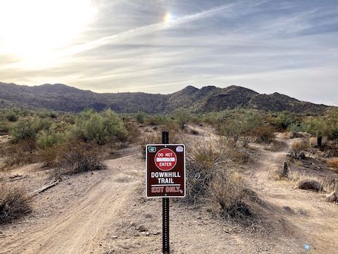 The bottom of Big Sister Trail, which is downhill only. I doubled back 150 yds. to the bottom of Twisted Sister Trail, which is two-way.