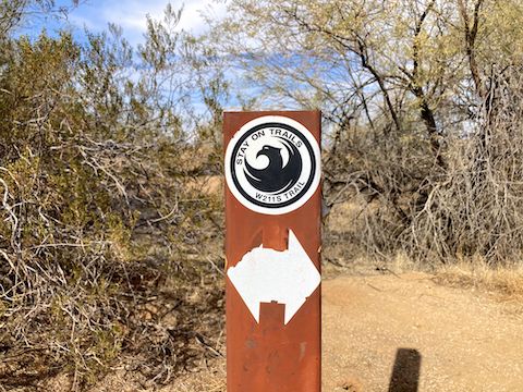 The only trail signs are these iron posts, every ⅛ mile or so on official trails.