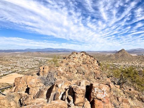 Looking north from Ludden Mountain's false summit. From Weir Wash, I made the top in 44 minutes. Pyramid Peak and TSMC chip fab on the right.