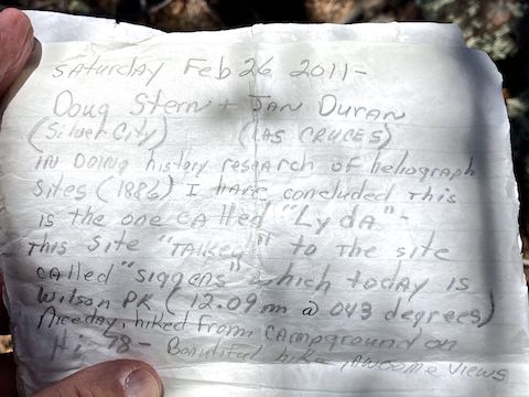 Interesting bit of Old West history in this Maverick Hill summit log entry.
