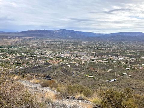 Looking north across Cave Creek: Elephant Mountain, Black Mesa, Sugarloaf Mountain, Skull Mesa, and Continental Mountain were easy to pick out.