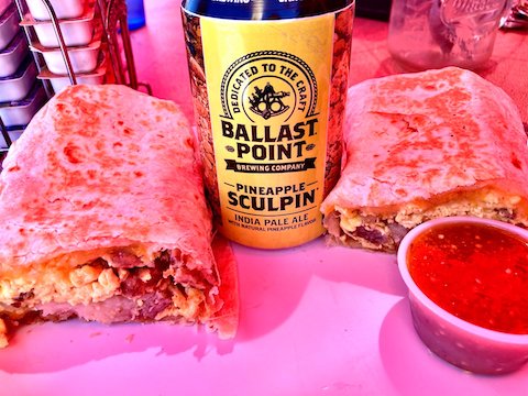 Burrito and beer at the always delicious Paradise Valley Cafe, corner of CA-74 and CA-371 in Mountain Center.