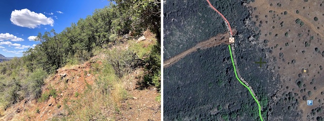 Overall, the landslide is 1000 ft. long, dropping 500 ft. The initial drop is 160 ft. at ~60% grade, with no catches or stops. That means if you fall, you are going for a long, painful, tumble.