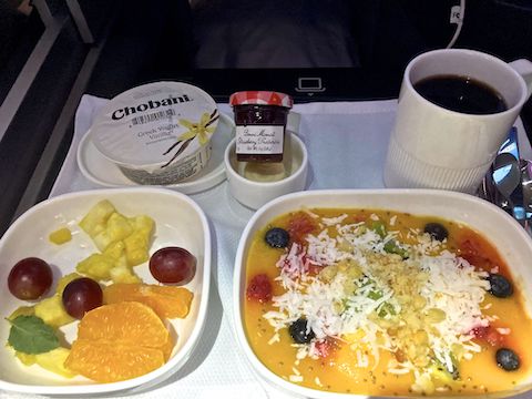 United Airlines business class breakfast.