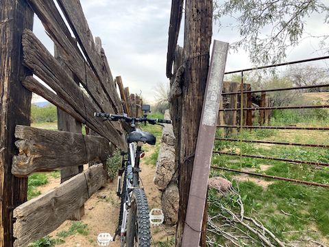 Butterfield Stage Trail: North Tank corral: I actually rode my bike through the cattle chute. Without crashing. The sign says "Not a road". No kidding!