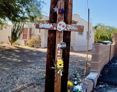 Roadside memorial for John Sleeth. If you have information on the case, contact Silent Witness.