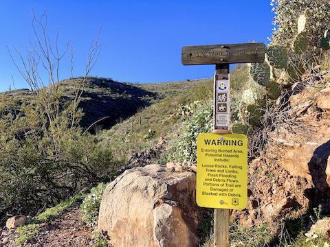 Vineyard Mountain: There's too much traffic on AZ-188 -- the only paved road between Payson and the Gila County seat in Globe -- to walk from the dam, across Roosevelt Bridge. Instead, park at Hotel Point, at the west end of Roosevelt Bridge, then aim at these signs.