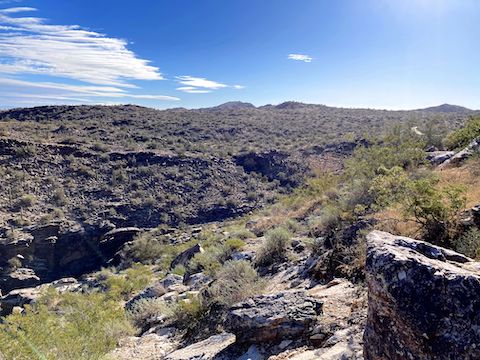 South Mountain Park: I missed the official trail down to the bottom of the canyon. (It is right next to the stanky pit toilet.)