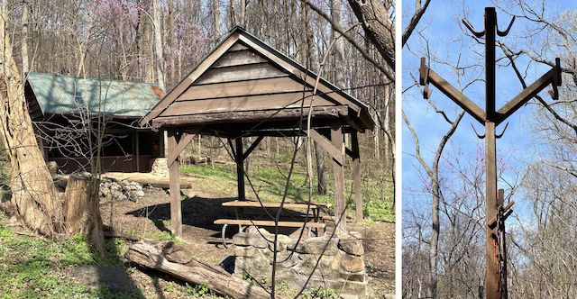 Rod Hollow Shelter and anti-bear device I haven't seen before: The doo-hickey on the right side of the pole is to hoist / retrieve your pack.