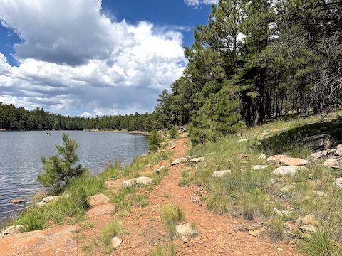I think I actually prefer the lakeside trail, as there many more photo ops. Despite the still dark clouds, it remained sunny.