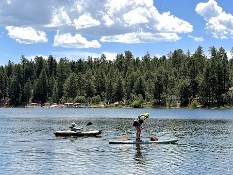 Kayaks, paddle boards, canoes, and pontoons are available for rent at the Woods Canyon Lake bait shop. Or bring your own! (Electric trolling motors only.)