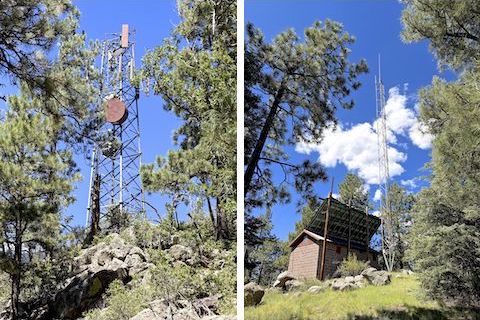 Just two solar-powered antennas on the northern false summit of Hutch Mountain. I did not find a benchmark. I met some friendly horse riders there.