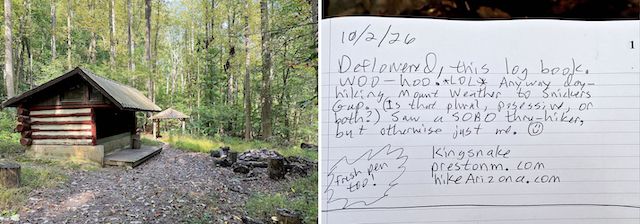 Sam Moore Shelter and brand new logbook.