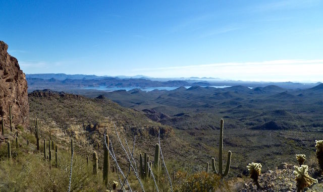 On the saddle below the final ascent of Peak 3465. Looking east towards Lake Pleasant.