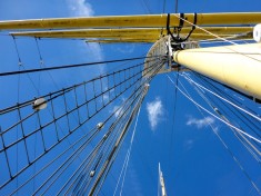 Looking up at the rigging of the barque Glenlee.