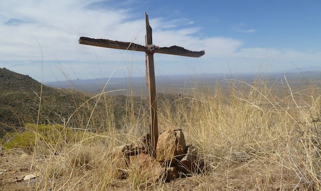 Simple wooden cross, overlooking Congress, on AZ-89, not far from the Granite Mountain Hotshots Memorial State Park.
