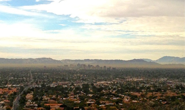 Phoenix, AZ: Flourescent green smog inversion layer.