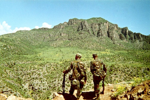 Two of the other three guys on the patrol. Wish I remembered their names. Looking east from the bunker.