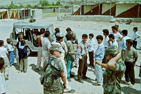 CPT Scholz and A-Team leader pow-wowing with the Kurds in a small city -- possibly Derlak or Suri -- between Chameju and Zakho.