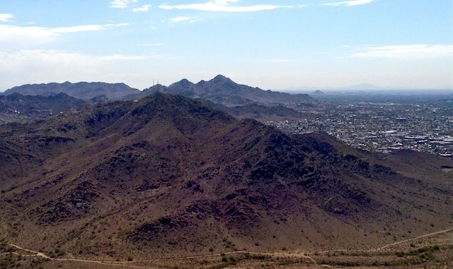 Looking from summit of Shaw Butte, towards North Mountain, with Piestewa Pea in the background.