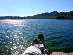 Relaxing on the shore of Saguaro Lake.