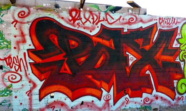 Graffiti on some of the old buildings, which will not be affected by the new freeway.