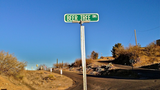 Beer Tree Xing: Actual road sign in Globe, AZ.