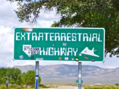 Sign at the Crystal Springs oasis on the corner of U.S. 93, NV-318 and NV-375, the Extraterrestrial Highway.