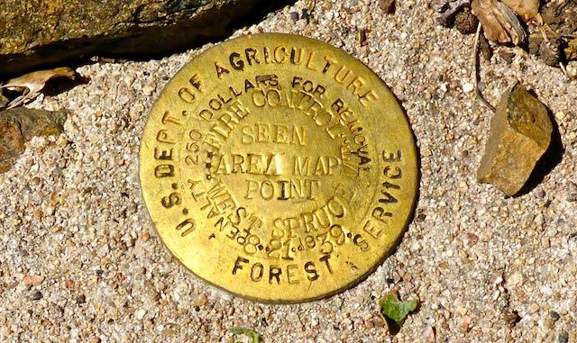 Beautiful brass West Spruce Mountain benchmark. I don't recall seeing a benchmark with a month & day as part of the datestamp.