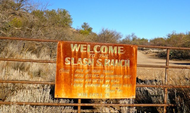 "Welcome to Slash S Ranch" sign on Dripping Spring Rd.