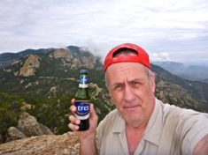 Enjoying an Efes beer on the Green Mountain OP overlooking the Catalina Highway.