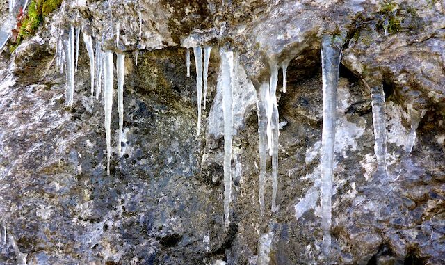 It was cold enough that there were icicles along Big Slackwater in mid-afternoon.