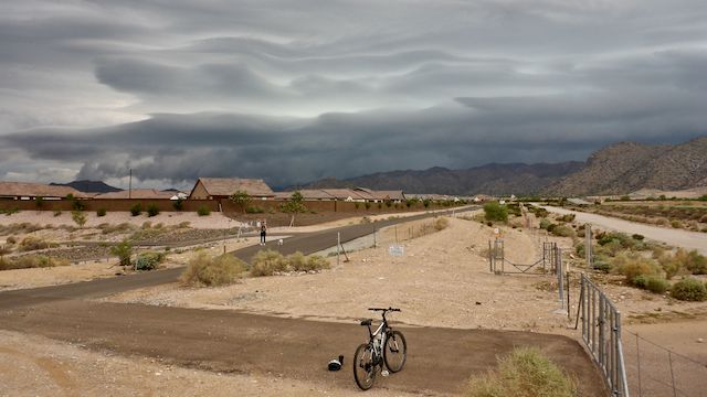 Looking southwest from the corner of 195th Ave. and Bethany Home Rd. I checked radar an hour later: Over an inch in fell near Tonopah, and 3/4" along the west side of the White Tanks.