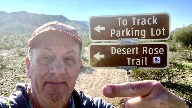 Indicating the direction to turn on the Desert Rose Trail. You can't get lost with all the signs!