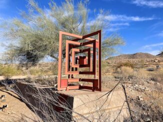Sculpture marking entrance to Frank Lloyd Wright's Taliesin West and the start of this Maricopa Trail segment.