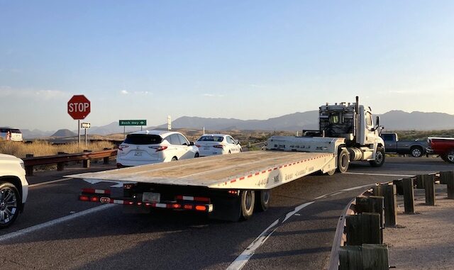 7:00 a.m.: Bush Highway at AZ-87 (aka Beeline Highway). Mazatzal Mountains ahead.