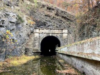 Looking downstream from Paw Paw Tunnel's south end. Light at the far end is always visible.