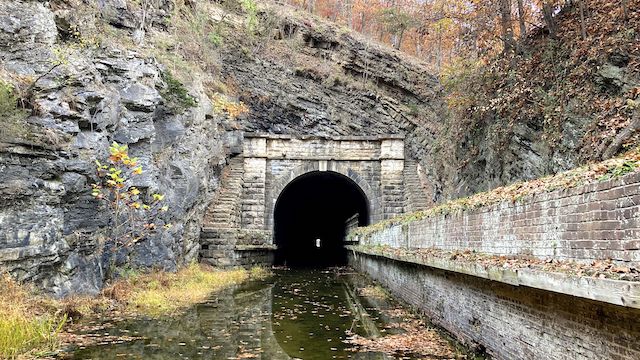 Looking downstream from Paw Paw Tunnel's south end. Light at the far end is always visible.