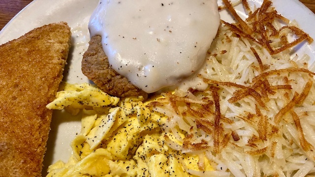 I left home at 6:00 a.m. to avoid rush hour. Then, to kill time before dawn, I had a chicken-fried steak Grand Slam breakfast at Denny's in Fountain Hills. Many folks eat but don't exercise, some eat to exercise: I exercise to eat.