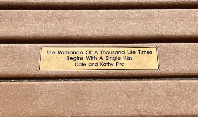 Cave Creek Regional Park (CCRP): Rest bench at the intersection of Quartz Trail and Slate Trail. Today was our 19th Proposal Anniversary.