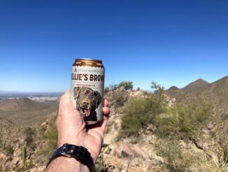 Enjoying a hiking beer atop Sunrise Peak. (That palo verde is the high point.)