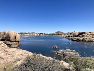 Prescott Circle Trail: Willow Creek. The striations on the small islands reminded me of Historic Blue Forest Trail, in the Petrified Forest.